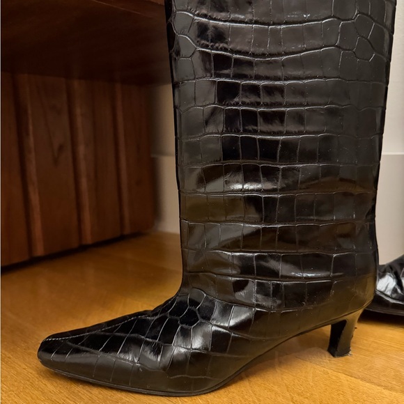 Toteme Black Croc-Embossed Heeled Boots - Picture 2 of 4